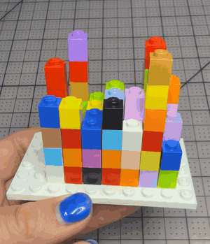 Animated clip of a data visualization built from colorful LEGO bricks