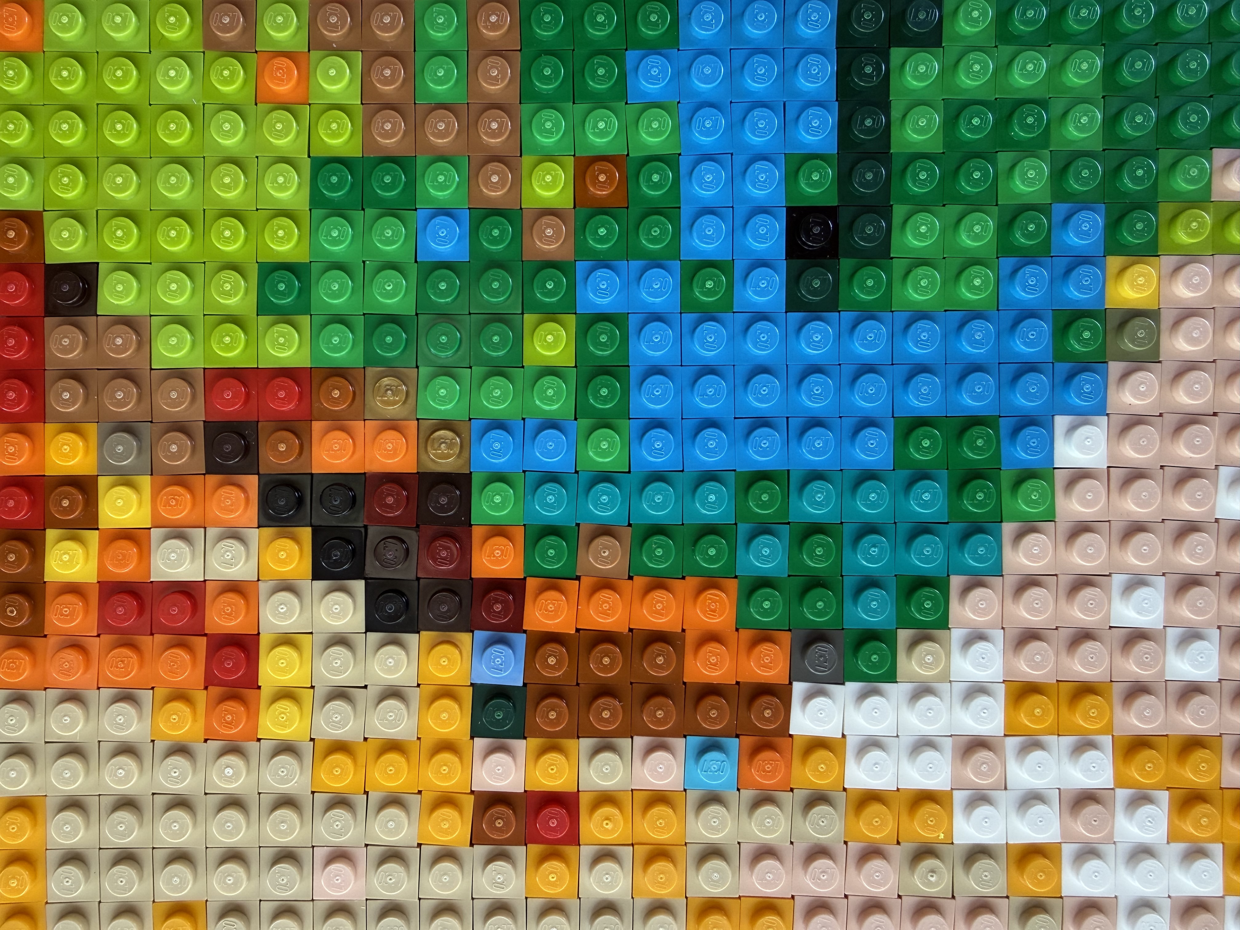 Data visualization made from colorful LEGO bricks arranged in a grid pattern